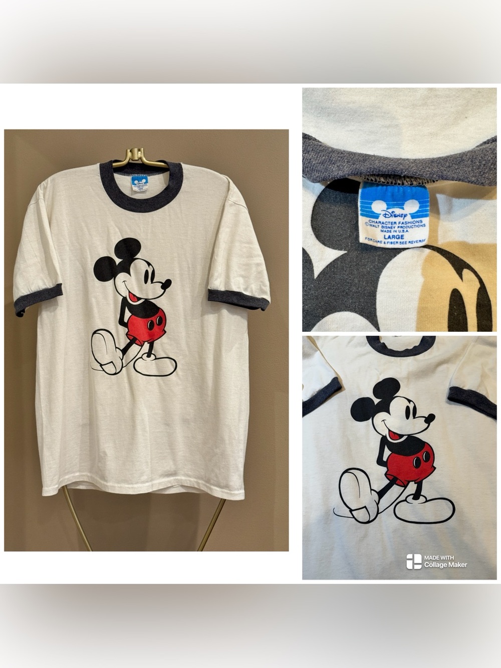 Vtg 80s MICKEY MOUSE WALT DISNEY PRODUCTIONS RINGER T-Shirt